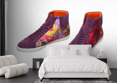 Pair of colorful stylish sneakers isolated on white Wall mural