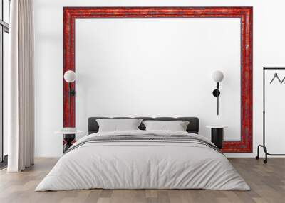 Wooden red frame for paintings. Isolated on white Wall mural