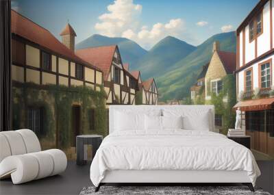 Fantasy Medieval Town Street Wall mural