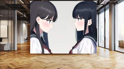 Japanese Anime Manga Style Schoolgirls Wall mural