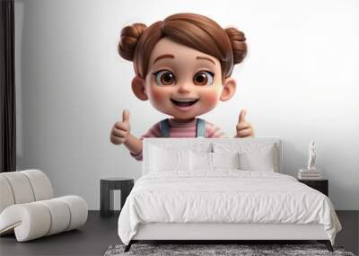 Smiling Cartoon Girl Giving Two Thumbs Up Wall mural