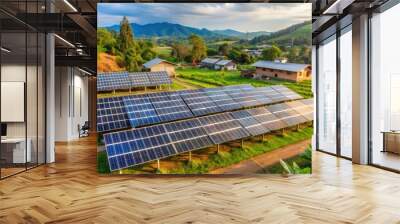 Solar Panels in a Rural Setting with Mountain Views Wall mural