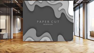 Abstract grey and white paper cut background. Vector design template for posters, flyers, invitations, banners and presentations. Wall mural