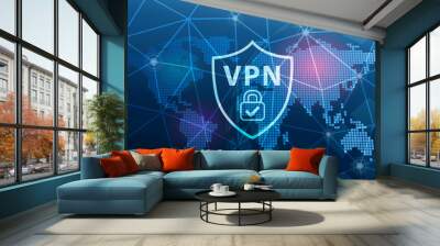 vpn virtual private network technology secure connection cyber security background Wall mural