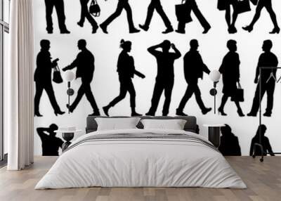 Black silhouettes of beautiful mans and womans on white backgrou Wall mural