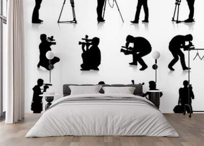 cameraman with video camera. silhouettes on white background. ve Wall mural