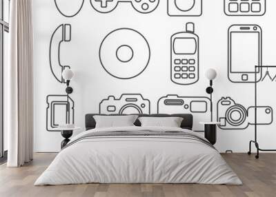 Collection flat icons with long shadow. Multimedia symbols. Vect Wall mural