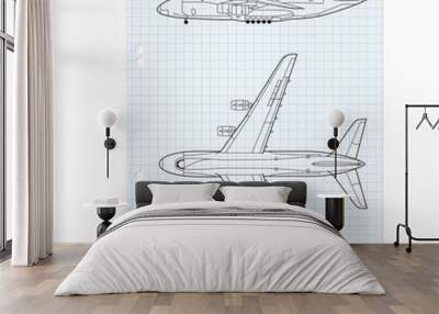 exercise book with a drawing for a model airplane. vector illust Wall mural