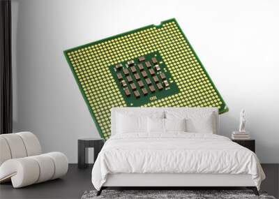 Green CPU processor chip isolated on white background Wall mural