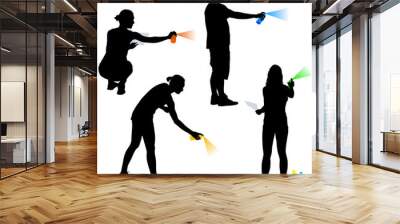 Set silhouette man and woman holding a spray on a white background. Vector illustration Wall mural