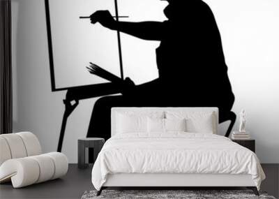 silhouette, artist at work on a white background, vector illustr Wall mural