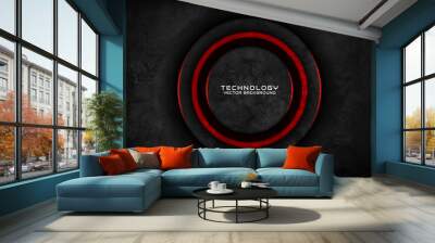 3D black techno abstract background overlap layer on dark space with red light effect decoration. Graphic design element dirty style concept for banner, flyer, card, brochure cover, or landing page Wall mural