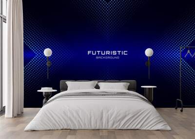 3D blue techno abstract background overlap layer on dark space with glowing dots shape decoration. Modern graphic design element dotted line style concept for banners, flyer, card, or brochure cover Wall mural