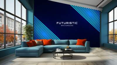 3D blue techno abstract background overlap layer on dark space with glowing lines shape decoration. Modern graphic design element future style concept for banner, flyer, card, or brochure cover Wall mural