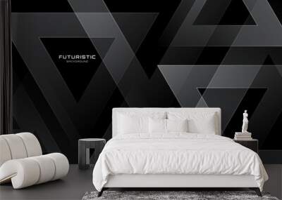 3D gray black abstract background overlap layer on dark space with triangles shape effect decoration. Modern graphic design element with cutout concept for web, poster, flyer, card, cover, or brochure Wall mural