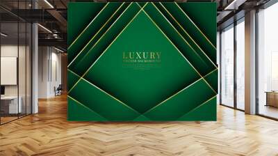 3D green luxury abstract background overlap layers on dark space with golden lines effect decoration. Graphic design element elegant style concept for banner, flyer, card, brochure, or landing page Wall mural