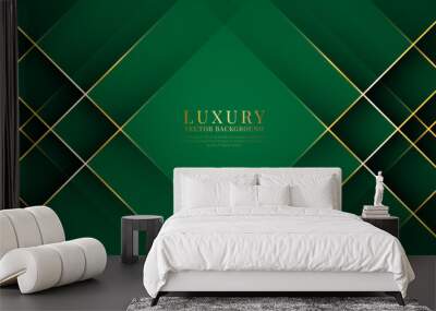 3D green luxury abstract background overlap layers on dark space with golden lines effect decoration. Graphic design element rhombus style concept for banner, flyer, card, brochure, or landing page Wall mural