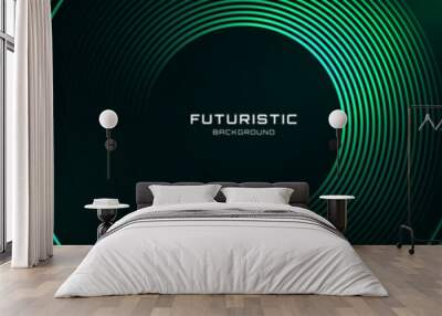 3D green techno abstract background overlap layer on dark space with glowing circles lines decoration. Modern graphic design element future style concept for banner, flyer, card, or brochure cover Wall mural