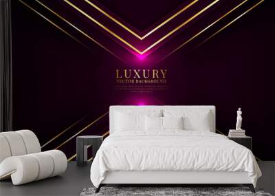 3D purple luxury abstract background, overlap layers on dark space with golden stripes effect decoration. Modern template element future style concept for flyer, card, cover, brochure, or landing page Wall mural