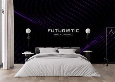 3D purple techno background on dark space with dotted lines shape effect decoration. Modern graphic design element with glowing dots waves style concept for web banner, flyer, card, or brochure cover Wall mural