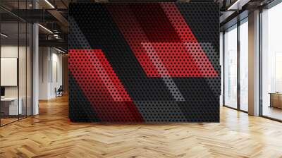 3D red black techno abstract background overlap layer on dark space with lines decoration. Modern graphic design element perforated style for banner, flyer, card, brochure cover, or landing page Wall mural