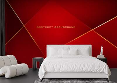 3D red luxury abstract background overlap layer on dark space with golden polygonal lines decoration. Modern graphic design element cutout style concept for banner, flyer, card, or brochure cover Wall mural