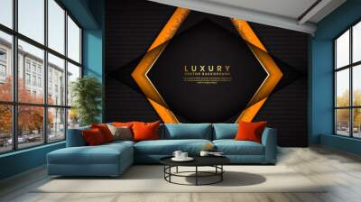 Abstract luxury black and orange background overlap layer on dark space with golden lines for cover, banner, brochure, landing page, or flyer elements. Texture with glitters dots element decoration Wall mural