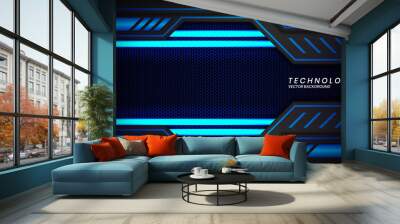 abstract metallic black blue frame layout modern tech design template. overlap layers 3d effect with Wall mural