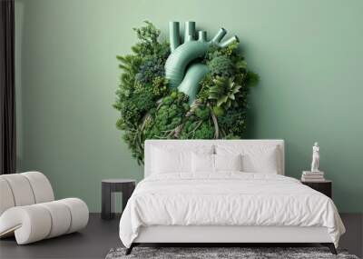 3D rendering of the human heart made of a green forest on a solid background. This is a concept related to human health. The idea design incorporates a nature and ecology Wall mural