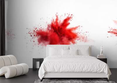 Set bundle red color powder dust explosion PNG transparent background isolated graphic resource. Celebration, colorful festival, run or party element Wall mural