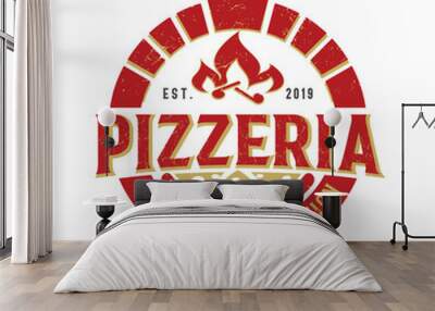 Creative Vintage Retro Firewood Oven and Wood Fired Concept Italian Pizza Pizzeria Logo Design Inspiration Template	 Wall mural