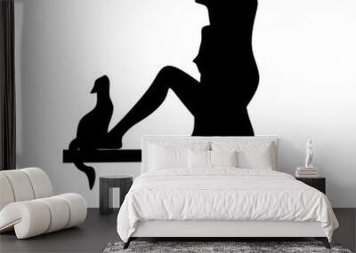 silhouette graphic vector illustration of woman with pet, suitable for icon Wall mural