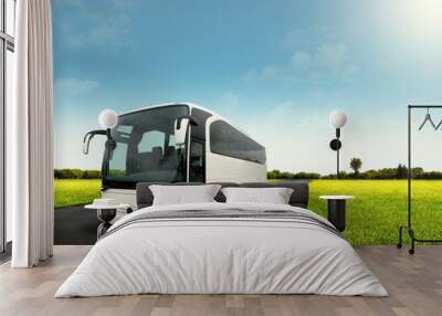 white bus on the road Wall mural