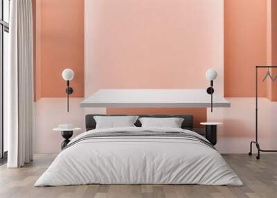 Stand made of pure white material in Peach Fuzz colors backgrounds. Product stand and display podium. Wall mural