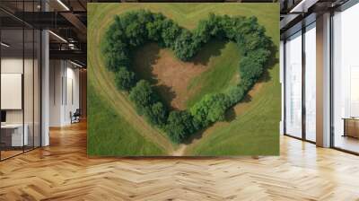 the trees are planted in the shape of a heart in the middle of a green meadow Wall mural