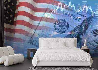 Closeup dollar on the background of a chart. U.S. economy. Decrease in profit. Recession. The economic crisis in America. 3d illustration Wall mural