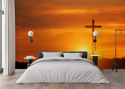 Good Friday concept. Cross on sky background. Wall mural