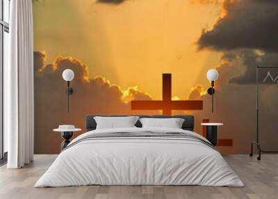 Good Friday concept. Cross on sky background. Wall mural