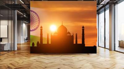 India flag on sunset background. National holiday .3d illustration Wall mural