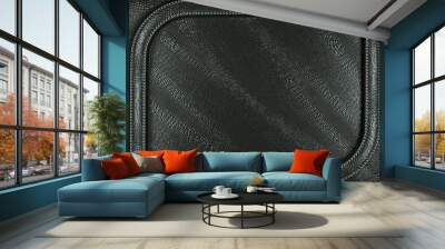 Black mock croc or alligator skin background with stitched patte Wall mural