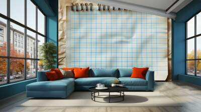 a Lined paper background with a white notebook sheet and blue grid, ideal for educational or creative projects. Wall mural