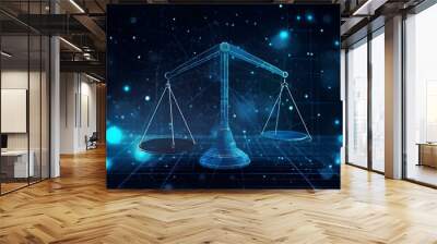 Detailed illustration of shining blue libra zodiac sign on black background
 Wall mural