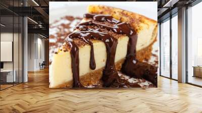 Cheesecake slice with melted and crushed chocolate Wall mural