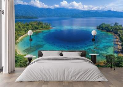 Aerial view of a stunning tropical lagoon. Wall mural