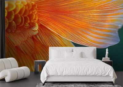 Close-up of a vibrant orange fish fin showcasing intricate textures and colors. Wall mural