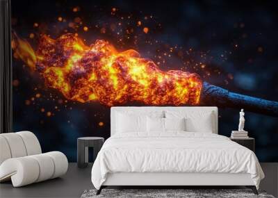 Flaming torch with vibrant fire and sparks. Wall mural