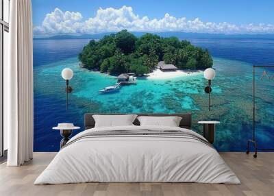 Tropical island with clear waters and lush greenery. Wall mural