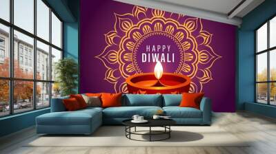 Happy Diwali, with. diya oil lamp. Diwali, Poster, Banner, Indian Hindu Festive, 
 Wall mural