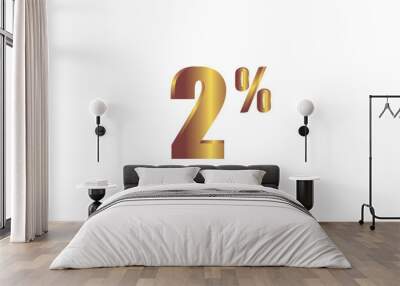 2 percent on white background, 3D gold isolated vector image Wall mural