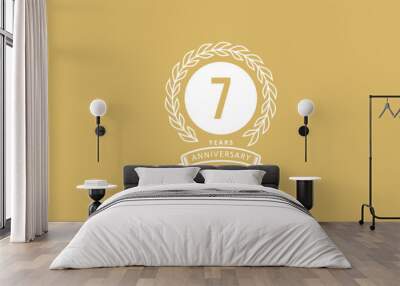 7st anniversary logo with white, and gold background Wall mural